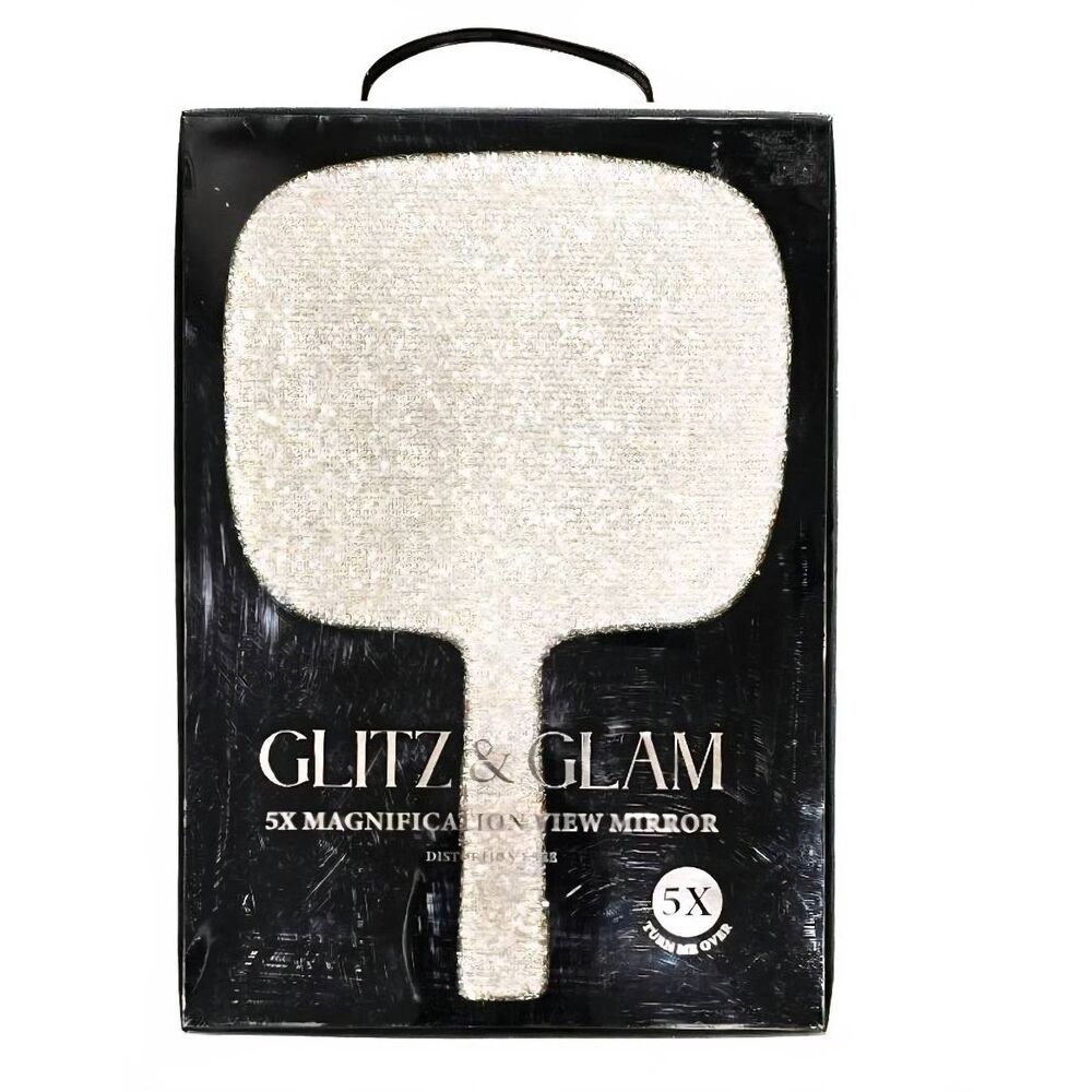 Glitz & Glam 5X Magnification Silver Diamond Diatortion Free Handheld Mirror